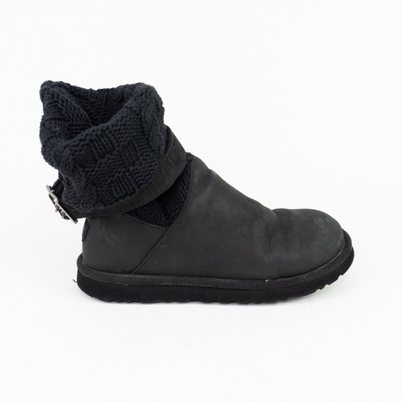 UGG Cassidee Knit Leather Brown Winter Boots  1007690 Buckle Pull On Womens 9 - Picture 6 of 10